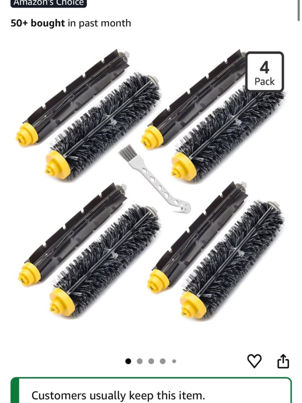Universal Replacement Roller Brush Set with Yellow End Caps - 4 Pack - Picture 2 of 4